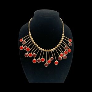 3/$24 Gold-Tone and Red Statement Necklace - Retro Design